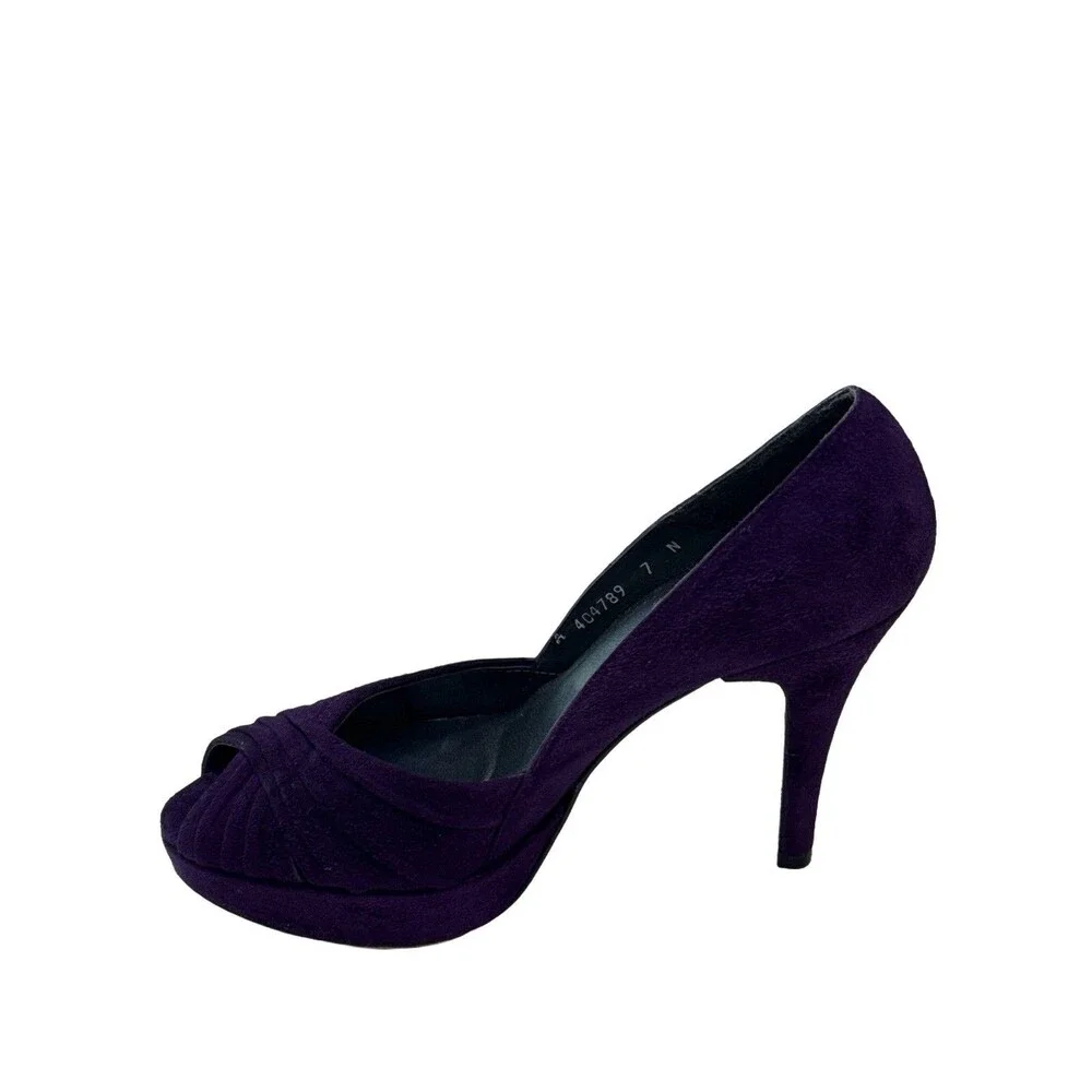 Stuart Weitzman Purple Suede Peep Toe Heels Size 7N Platform Pumps